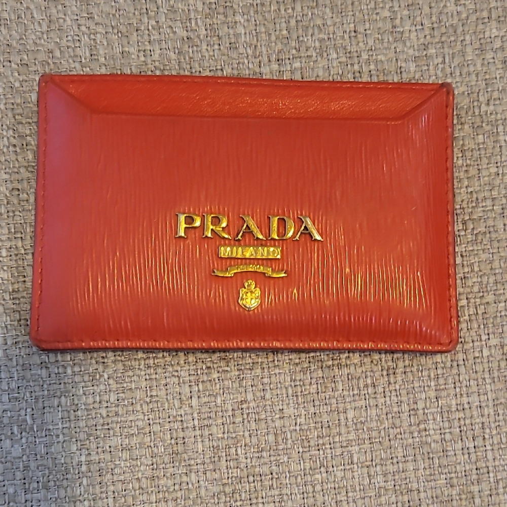 Prada Scarlet Card Holder with Gold Logo